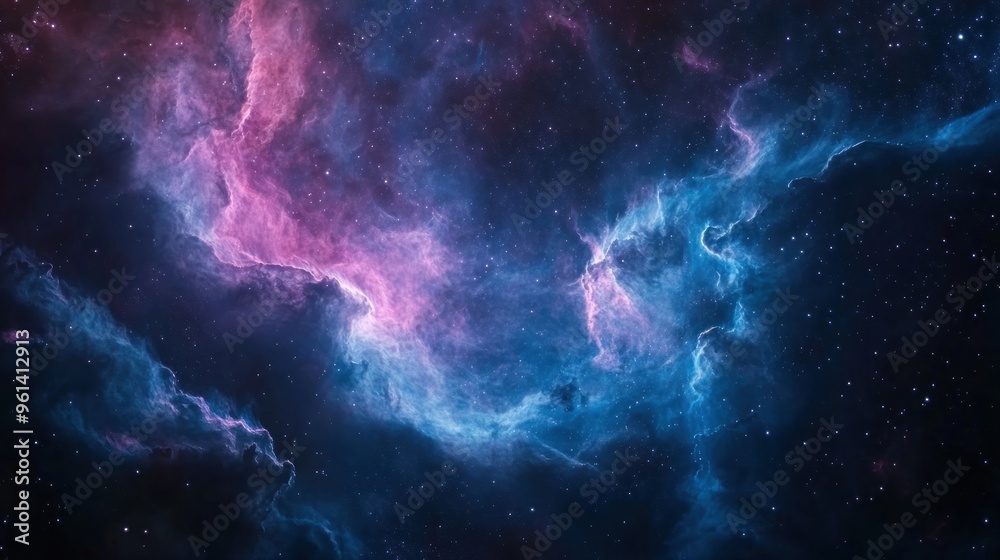 A vibrant cosmic scene with swirling clouds of pink and blue, depicting the beauty of space. A vibrant cosmic scene with swirling clouds of pink and blue, depicting the beauty of space.