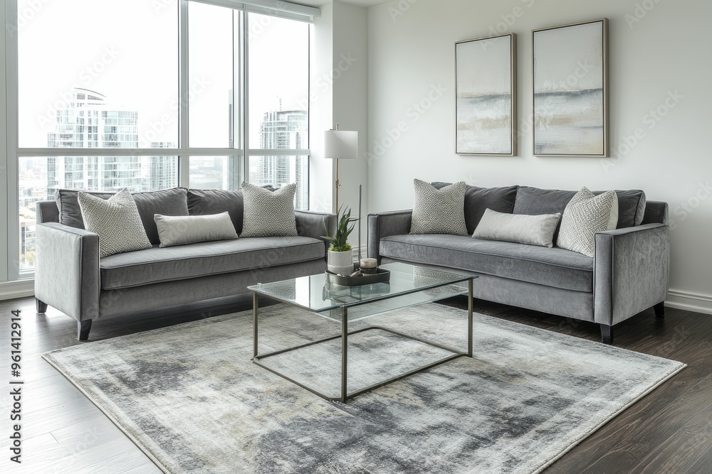 Fototapeta premium Modern Living Room with City Views