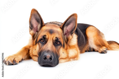 German Shephard Dog Laying Alone, Adorable Canino Breed Isolated