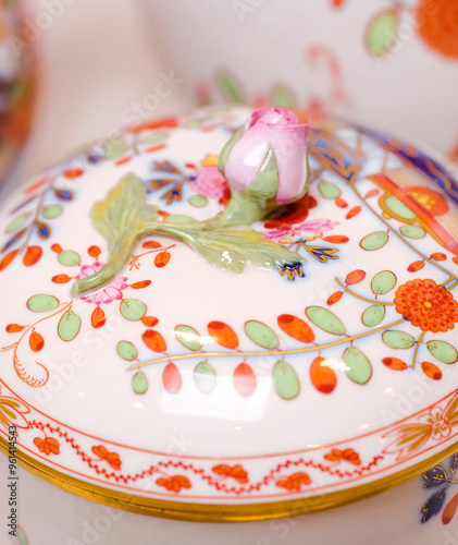 Obraz na płótnie MEISSEN 1710 Germany Porcelain Tea Set with 24 carat gold plating, delicate and elegant painting