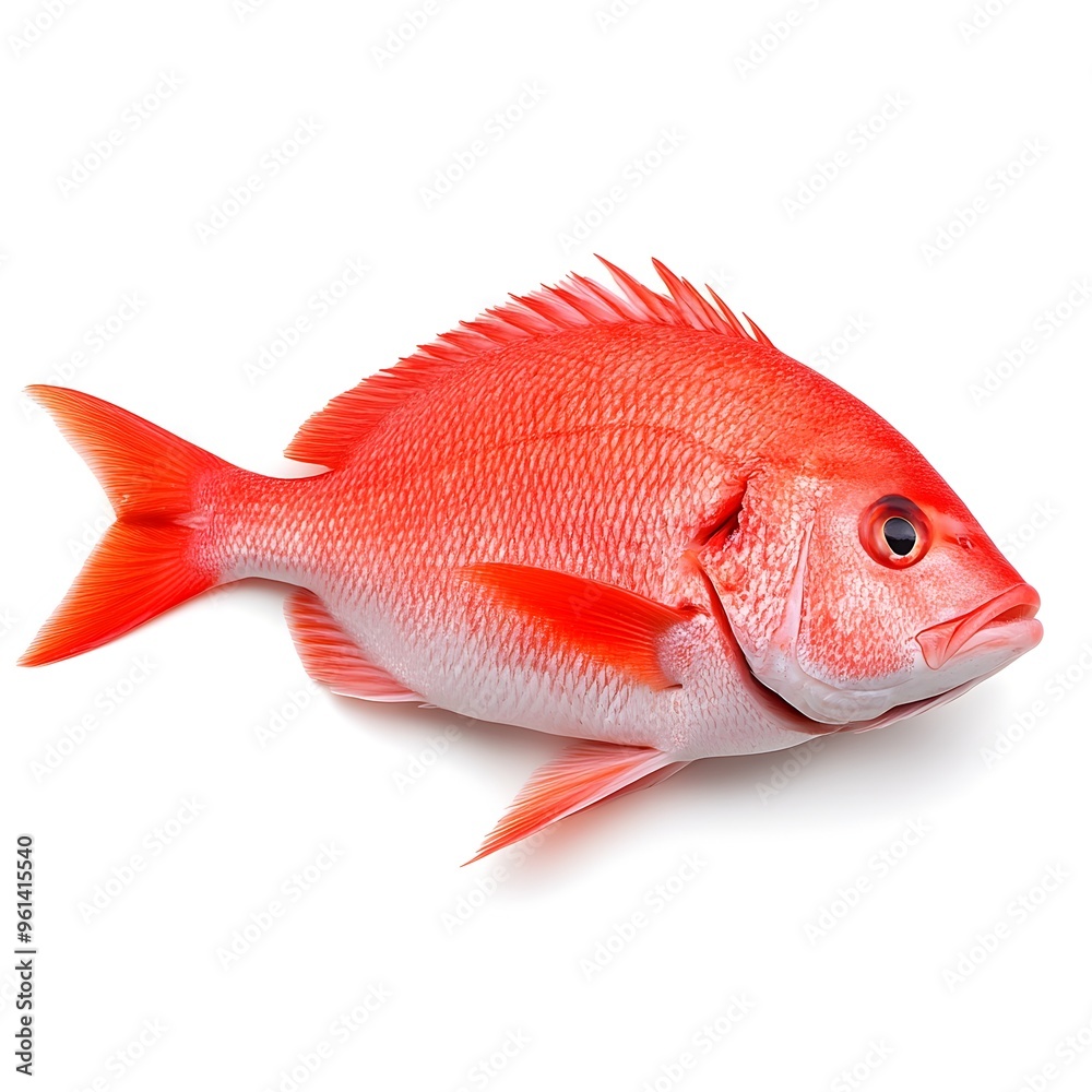 Closeup Macro Shot of Fresh Raw Red Snapper Fish on White Background Closeup Macro Shot of Fresh Raw Red Snapper Fish on White Background