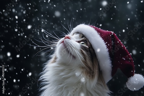 cat in santa claus hat photo