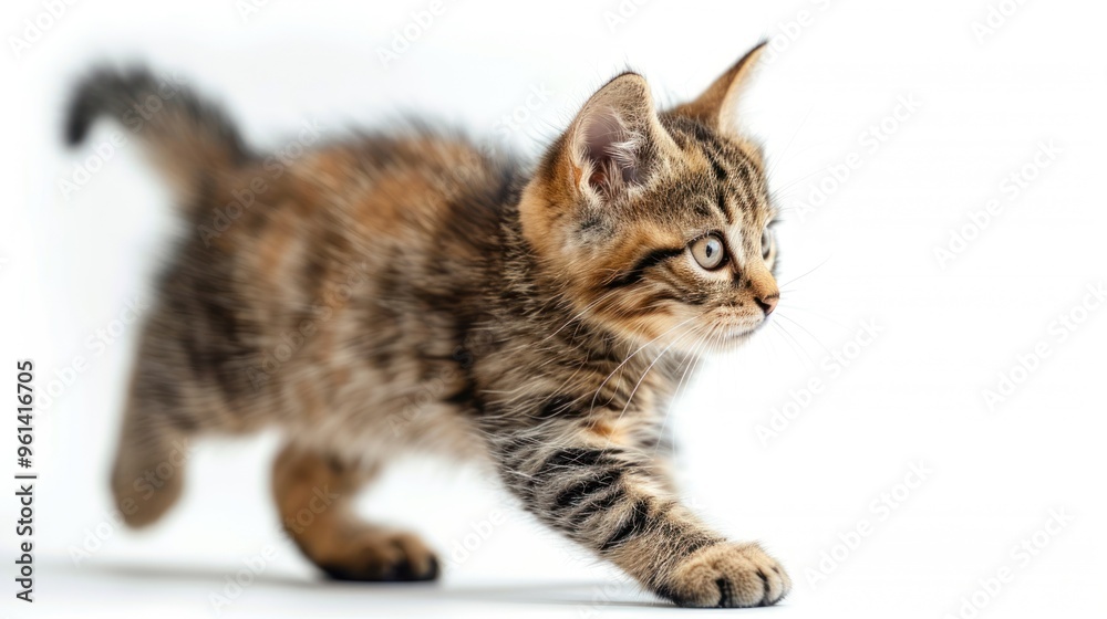Obraz premium Cute Kitten Walking On A White Background