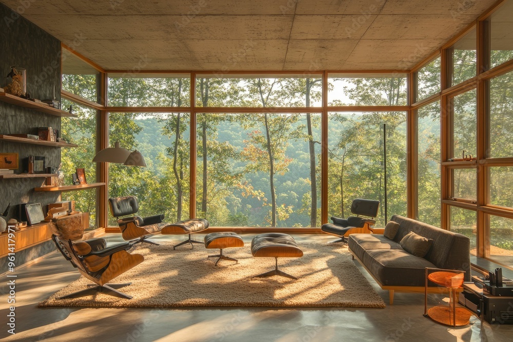 Modern Living Room with Stunning Forest View
