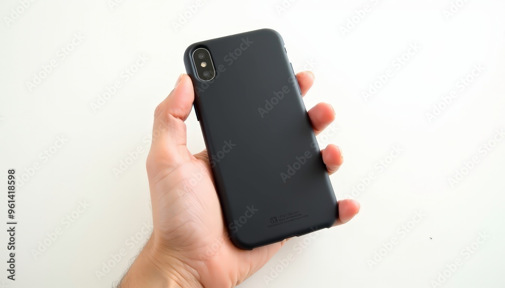 Hand holding a sleek black phone case Hand holding a sleek black phone case