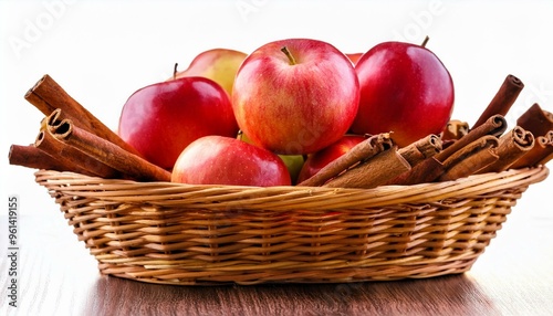 A basket full of fresh apples and cinnamon sticks photo