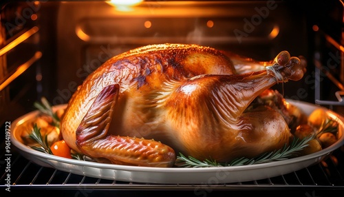 Close-up of a turkey roasting in the oven for Thanksgiving photo