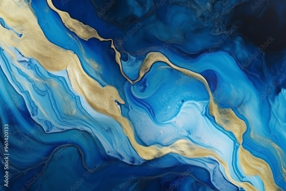 Processed collage of luxurious ocean blue and gold ink marble texture. Background for banner Processed collage of luxurious ocean blue and gold ink marble texture. Background for banner