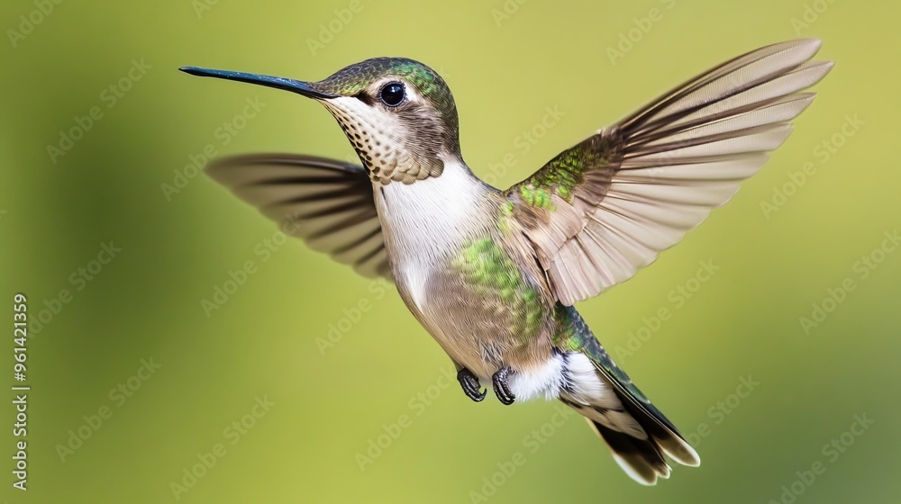 Obraz premium Hummingbirds, tiny and vibrant, play a crucial role as honey gatherers. Their primary diet consists of floral nectar, making them essential pollinators. 