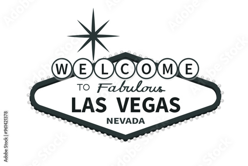 Welcome to Las Vegas sign icon. Star shape. Black classic retro symbol. Nevada sight showplace. Greeting card, banner, sticker print template. Flat design. Isolated. White background. Vector