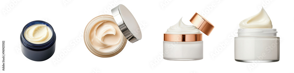 Fototapeta A collection of elegant cosmetic cream jars showcasing luxurious skincare products for beauty and wellness..isolated on transparent or white background, png