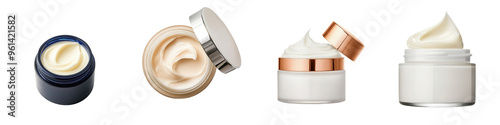 A collection of elegant cosmetic cream jars showcasing luxurious skincare products for beauty and wellness..isolated on transparent or white background, png