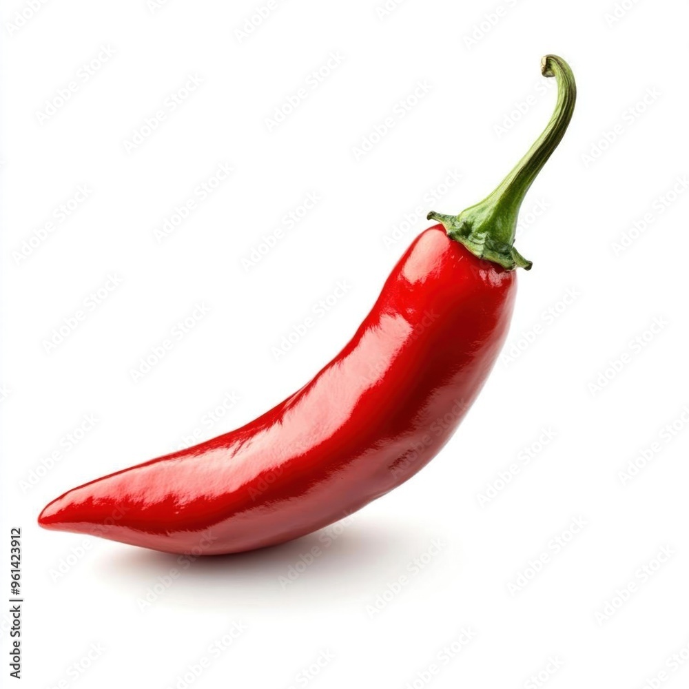 A single red chili pepper isolated on a white background. A single red chili pepper isolated on a white background.