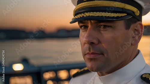 Close-up Portrait of a Man in a Navy Uniform at Sunset