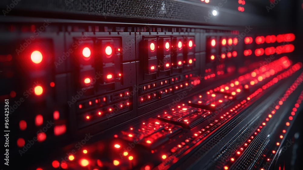 cybersecurity fortress dramatic closeup of a highsecurity server rack bathed in ominous red light sharp focus on intricate components conveys the complexity and importance of data protection cybersecurity fortress dramatic closeup of a highsecurity server rack bathed in ominous red light sharp focus on intricate components conveys the complexity and importance of data protection
