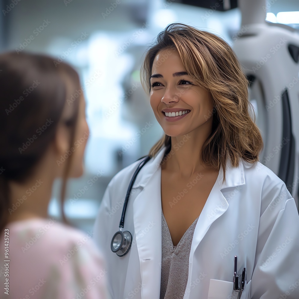 A warm and friendly doctor interacts with a patient, showcasing compassion and dedication in a modern medical setting. A warm and friendly doctor interacts with a patient, showcasing compassion and dedication in a modern medical setting.