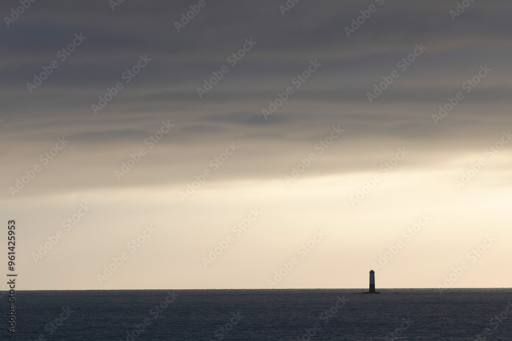 Sunset over the Sénequet-lighthouse or the Channel on Cotentin peninsula, Manche, France