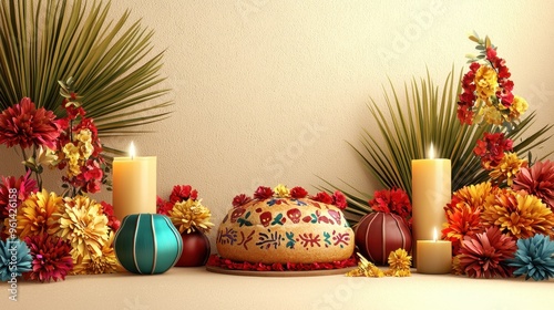 Day of the Dead Altar with Candles and Flowers.