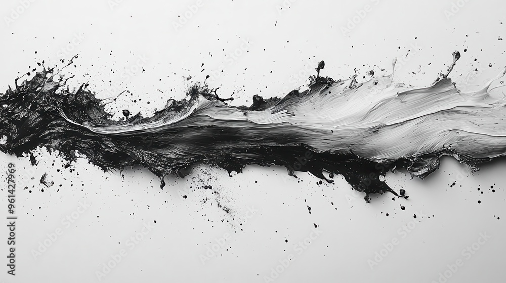 dramatic black and white paint splash collision frozen in time creating intricate patterns and textures against stark background dramatic black and white paint splash collision frozen in time creating intricate patterns and textures against stark background