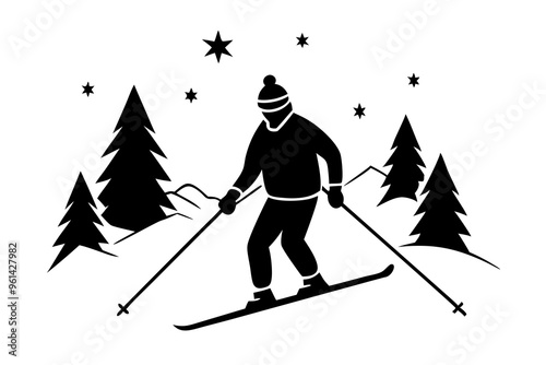 Vector set Silhouette of a skier in winter. Ski silhouette isolated vector design 