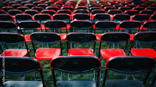 A detailed view of graduation ceremony seating arrangements with decorated chairs and programs, featuring a clean background and lots of copy space for seating details and event highlights.