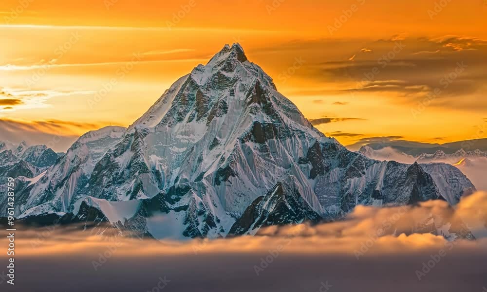 Majestic snowy mountain peak at sunrise, Video