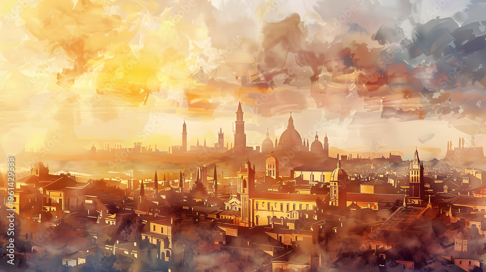 Obraz premium Historical Cityscape Watercolor painting style