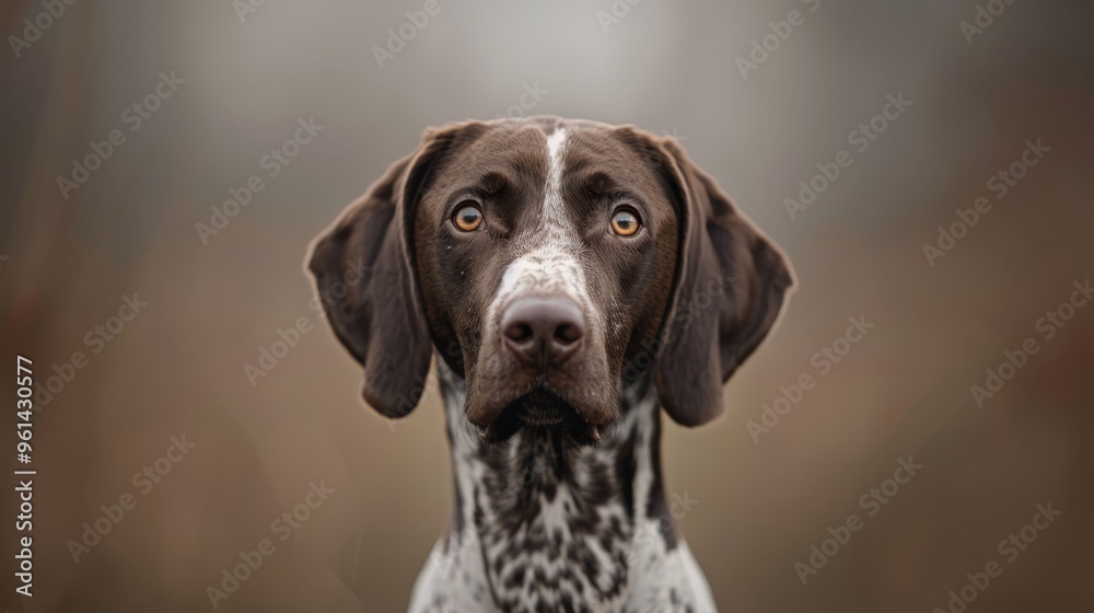 A brown-and-white dog with a black facial mark gazes into the camera against a softly blurred background A brown-and-white dog with a black facial mark gazes into the camera against a softly blurred background