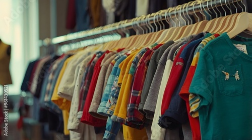 Colorful Clothing Hanging on Wooden Hangers in a Store