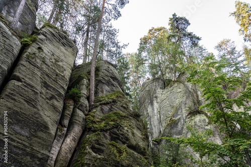 National Park of Adrspach Teplice rocks. Beautiful limestone sandstones rocks in Adrspach, Czech Republic. Adrspach Teplice Rocks mountain range in Central Sudetes part of the Table Mountains. photo