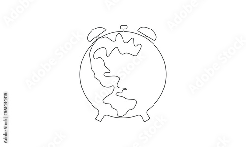 Vector continuous one simple single abstract line drawing of Earth hour isolated on white background