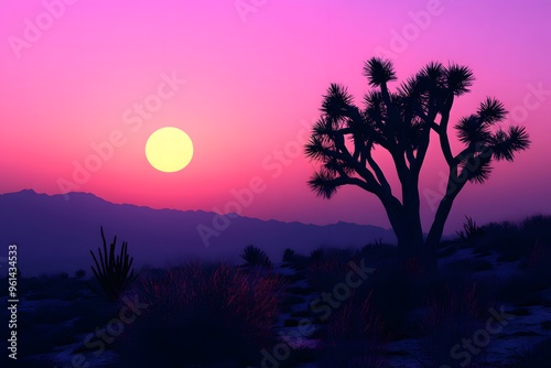 Silhouette of Joshua Tree at Sunset photo