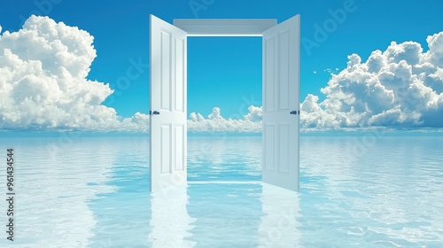 Open Door To Sky And Clouds Over Ocean photo