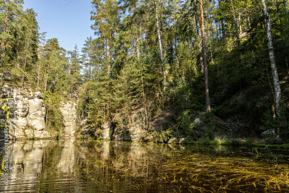 National Park of Adrspach Teplice rocks. Beautiful limestone sandstones rocks in Adrspach, Czech Republic. Adrspach Teplice Rocks mountain range in Central Sudetes part of the Table Mountains.