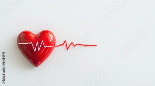 Red heart with heartbeat line symbol on white background - Love and health concept