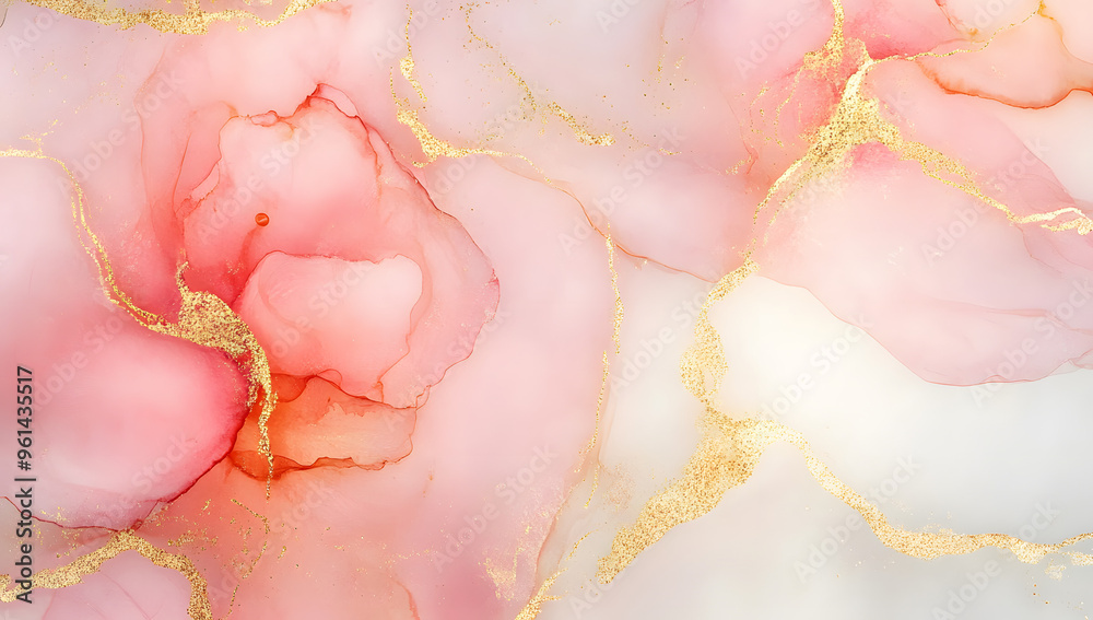 White, Soft pink, and old pink roses accent marble texture with gold veins, alcohol ink background, luxury wallpaper, elegant design for interior decoration, wall mural or poster print, close-up. White, Soft pink, and old pink roses accent marble texture with gold veins, alcohol ink background, luxury wallpaper, elegant design for interior decoration, wall mural or poster print, close-up.