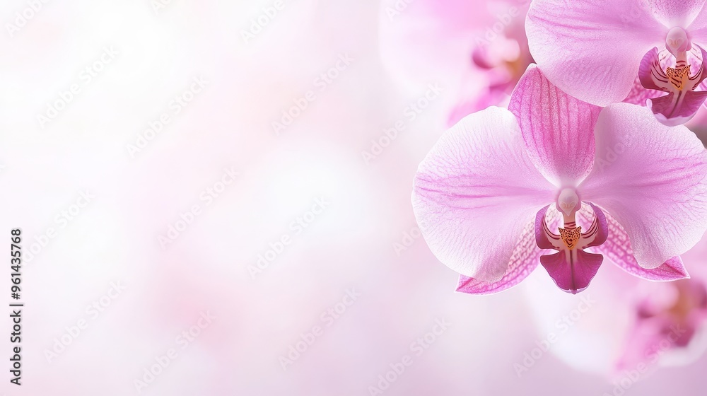 Naklejka premium Pink Orchid Flower Close Up with Copy Space