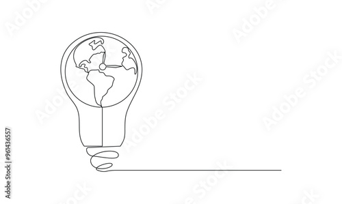 Vector continuous one simple single abstract line drawing of Earth hour isolated on white background