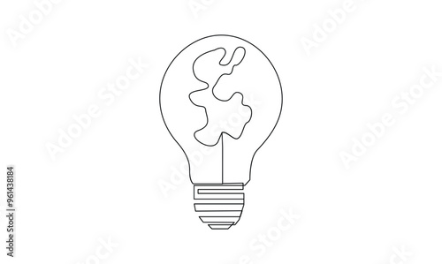 Vector continuous one simple single abstract line drawing of Earth hour isolated on white background