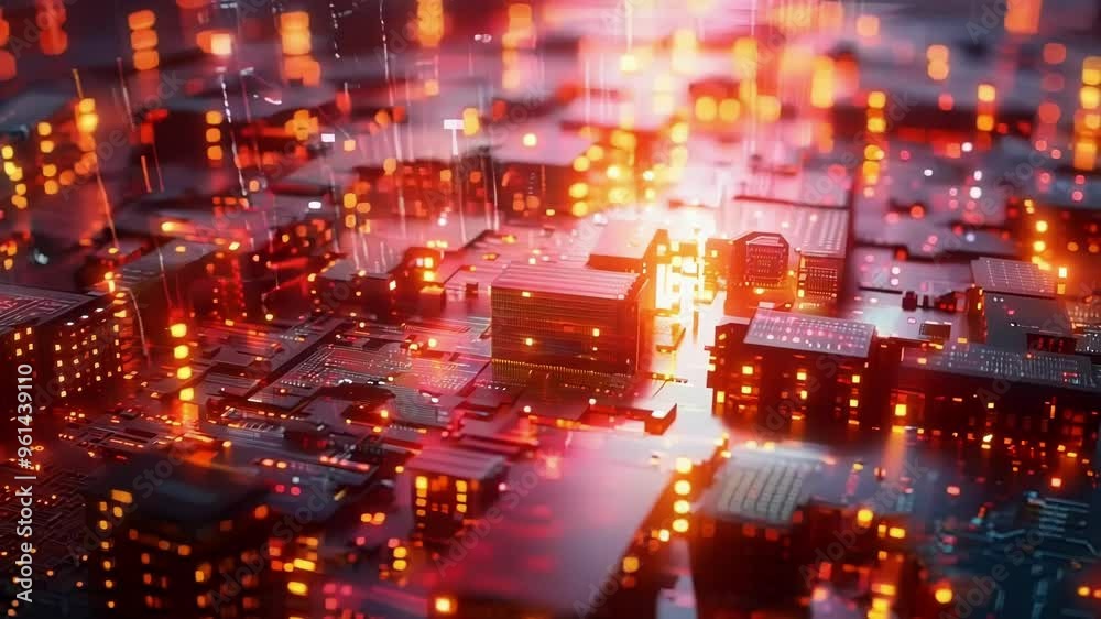 Glowing puzzle pieces connecting together, symbolizing global communication, technology, and the power of collaboration in a futuristic setting