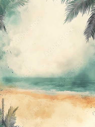 Soft background for a beach party poster featuring sand, sea, and tropical palm trees, new beautiful stock image illustration AI