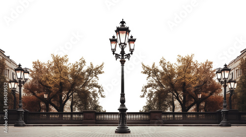 classic European style street lamppost, studio view, isolated on transparent background. photo