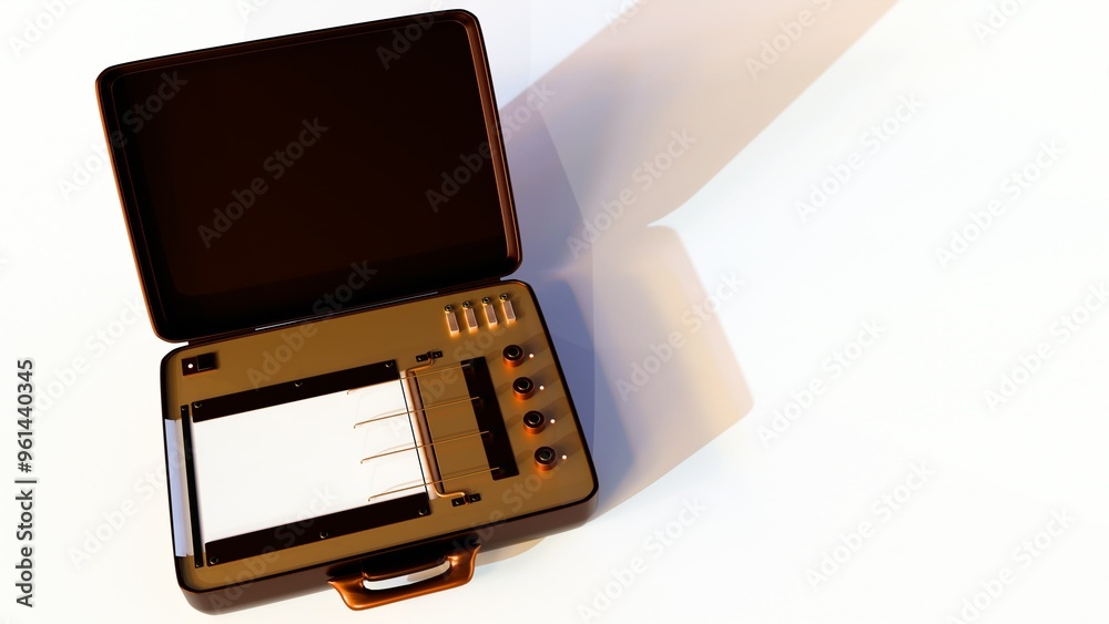 A 3D rendering of an antique polygraph machine, isolated on a white background. A 3D rendering of an antique polygraph machine, isolated on a white background.