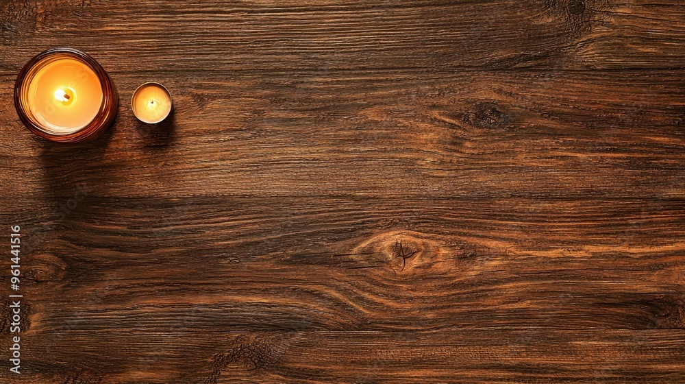 Burning Candles on Rustic Wooden Background with Copy Space Burning Candles on Rustic Wooden Background with Copy Space