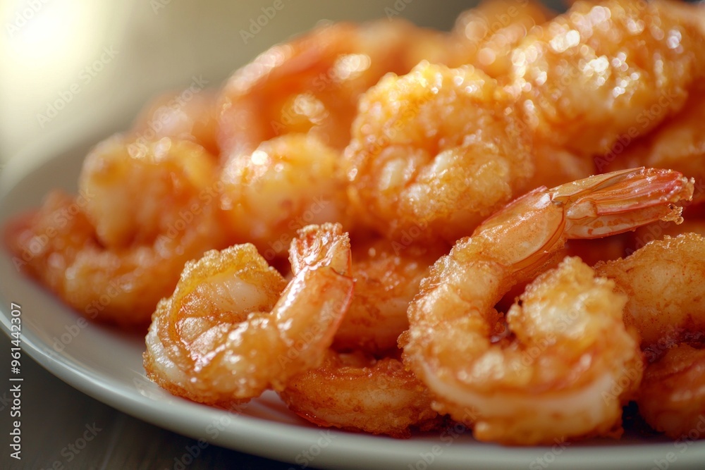 A closeup of a plate of fried shrimp A closeup of a plate of fried shrimp