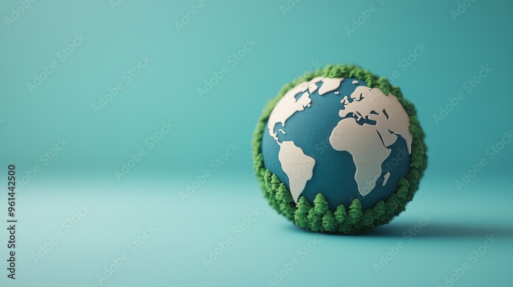 Fototapeta premium A globe surrounded by green trees, symbolizing environmental sustainability and the importance of nature conservation.