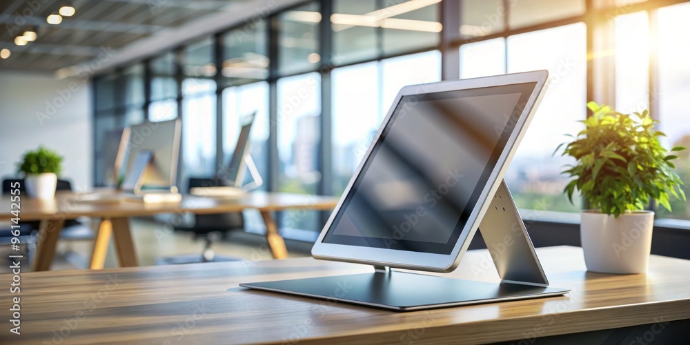 * Sleek tablet computer on a modern stand, poised to bring innovation and efficiency to the modern workspace * Sleek tablet computer on a modern stand, poised to bring innovation and efficiency to the modern workspace