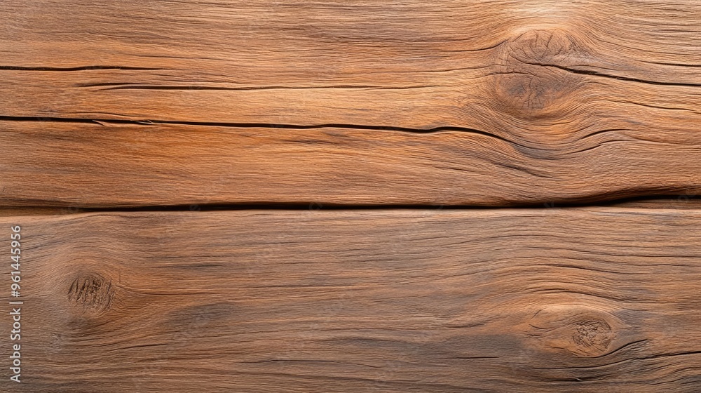 Naklejka premium Rustic wooden surface with natural grain patterns, perfect for background or texture use in design projects.
