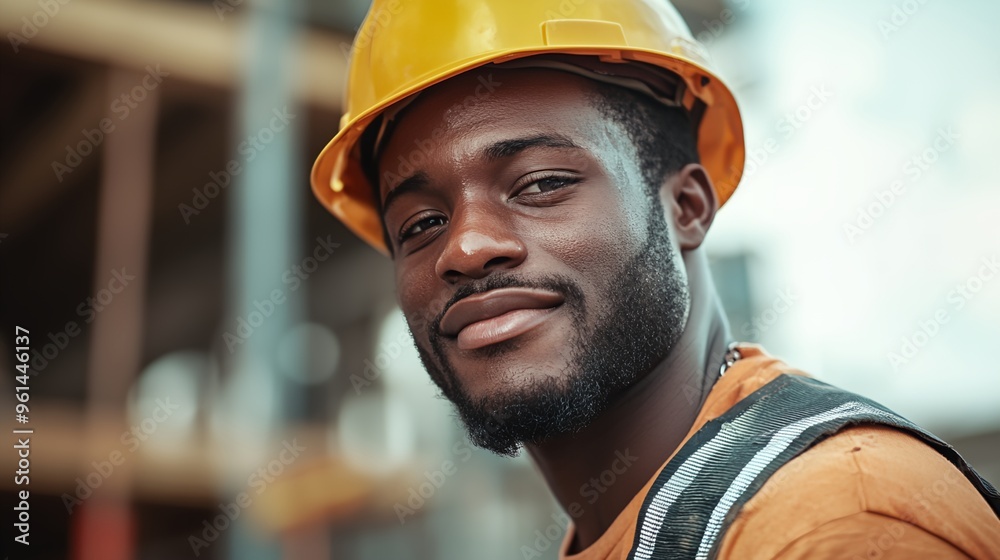 a man wearing a hard hat and a safety vest is smiling at the camera while standing in front of a construction site a man wearing a hard hat and a safety vest is smiling at the camera while standing in front of a construction site