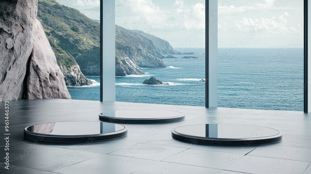 Fototapeta premium Modern Architecture with Ocean View and Glass Platforms